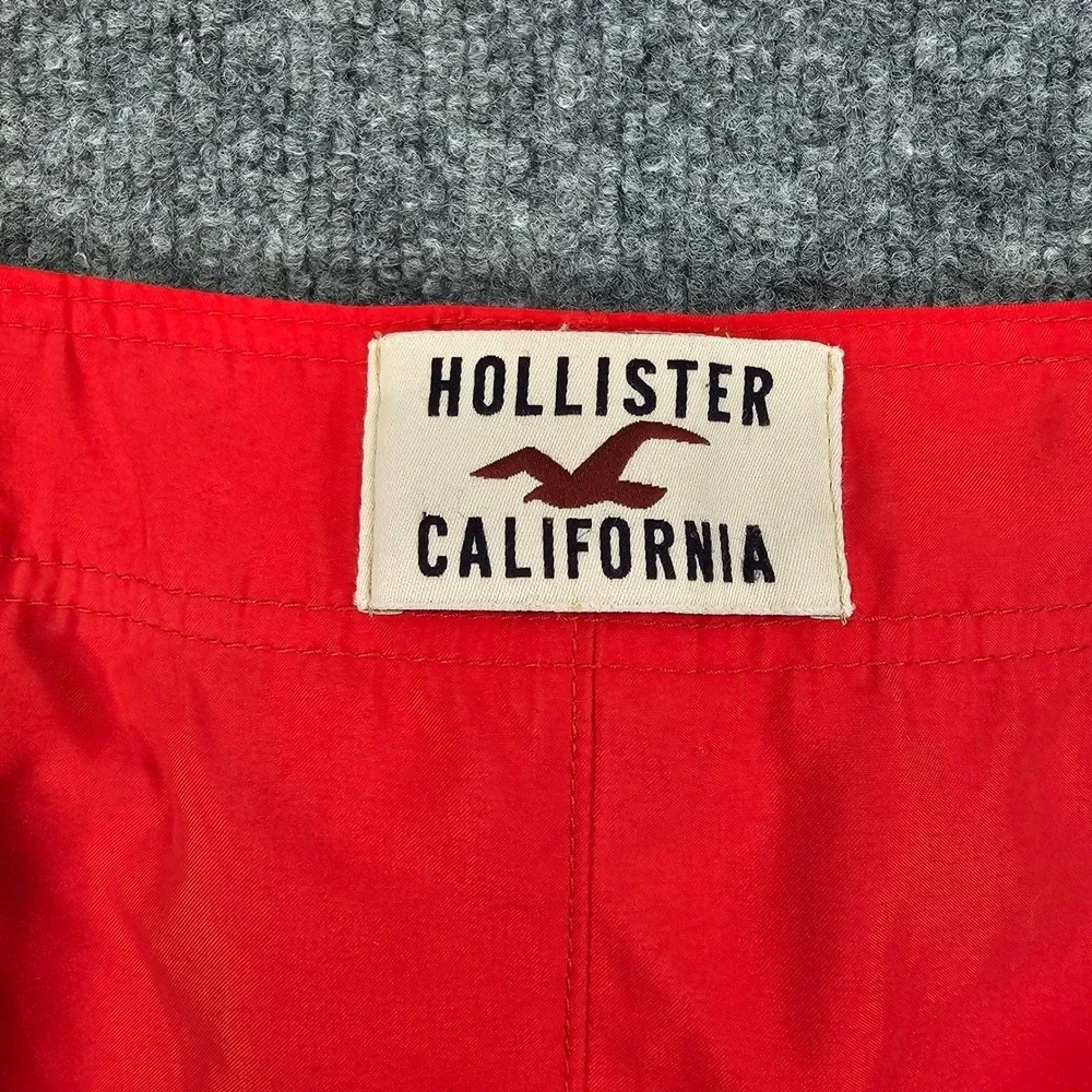 Hollister Board Shorts Mens L Red Neon Green Logo Swim Trunks Cargo Pocket 9